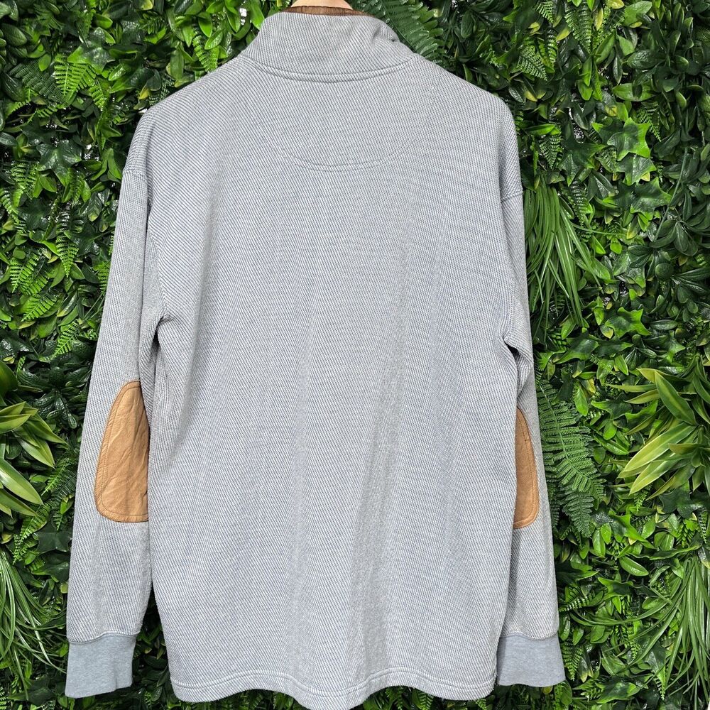 ORVIS Men‎ Tweed Pull Over Medium Blue Sweater 1/4 Zip Leather Trim 2331 - Picture 9 of 11